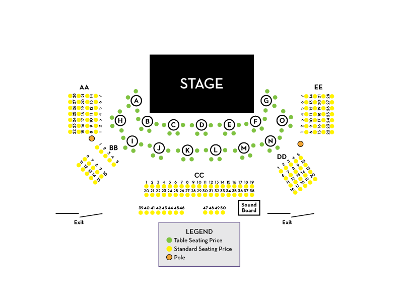 Pikes Peak Comedy Zone Seating Map at the Schauer Arts Center